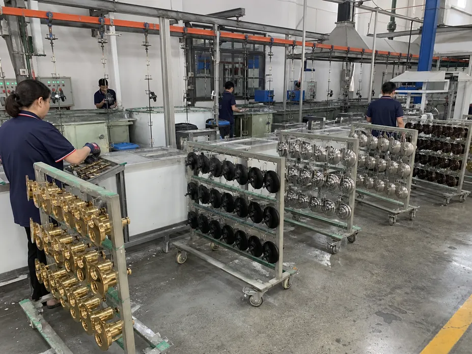 In-house finishing line producing five surface finishes for concealed shower trim kits