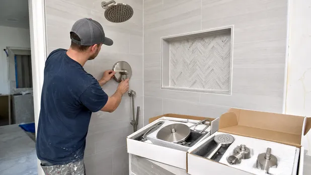 New construction trim-separate sourcing for concealed shower systems