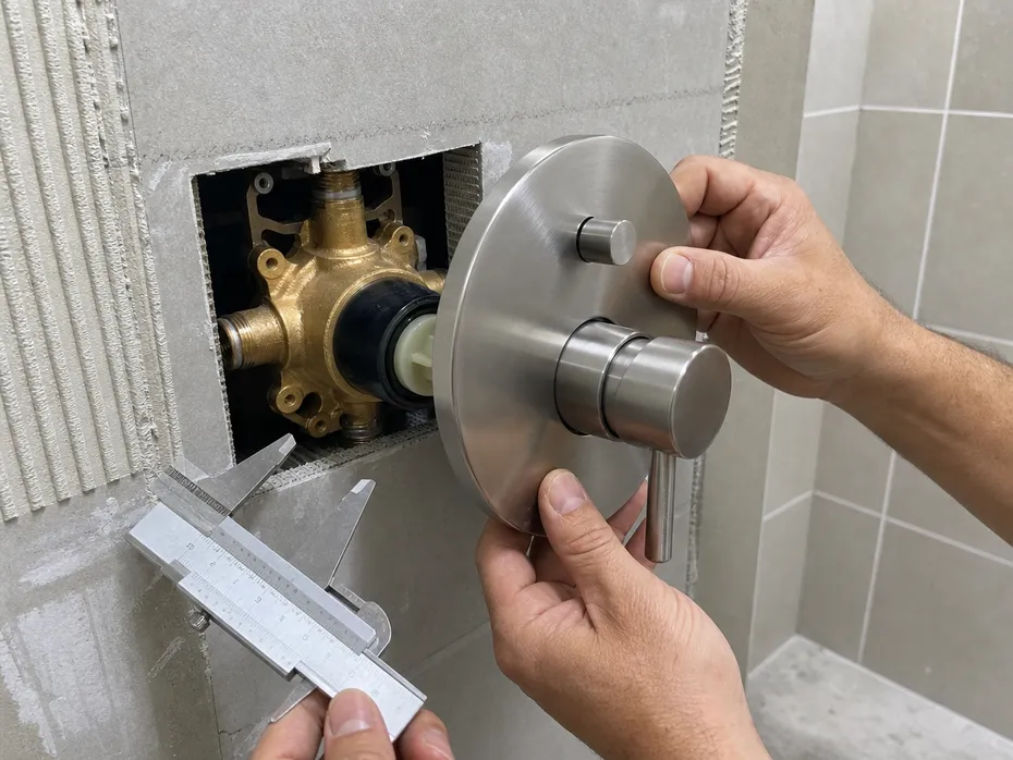 Concealed shower trim kit installation — rough-in depth compatibility and escutcheon fit