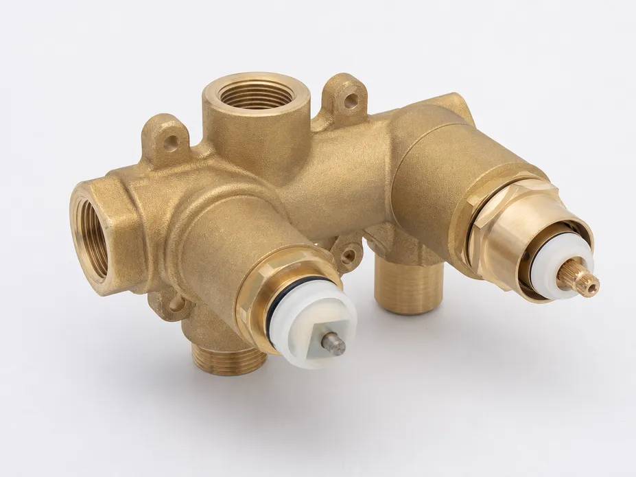 Concealed thermostatic shower mixer valve body — C36000 brass with wax element cartridge