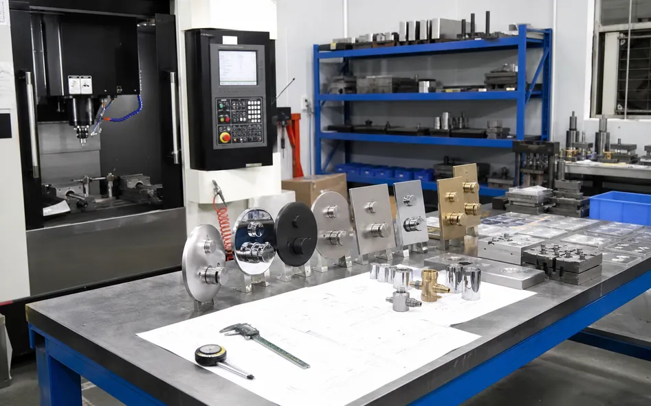 In-house tooling room for custom thermostatic shower trim development at Wfaucet