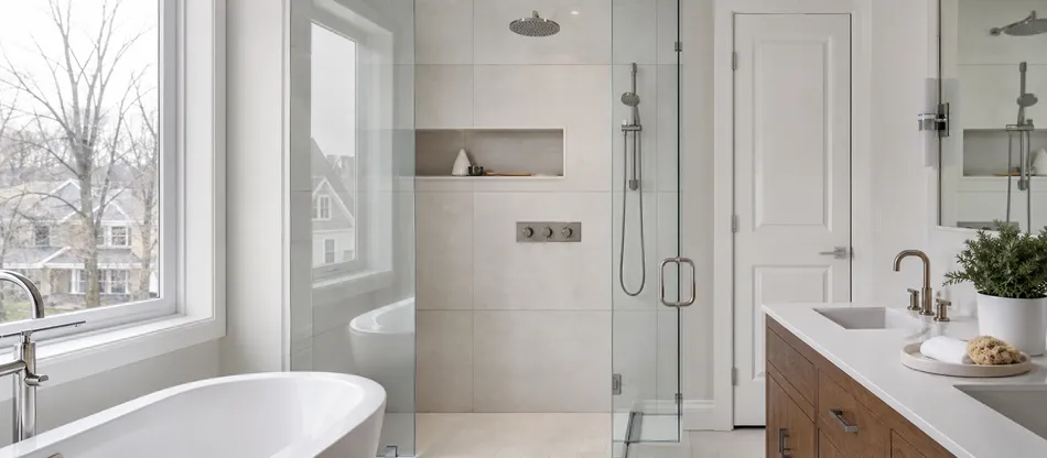 Premium residential bathroom renovation with concealed thermostatic shower mixer