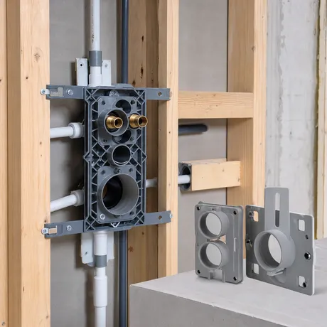 Concealed shower valve rough-in bracket and depth gauge