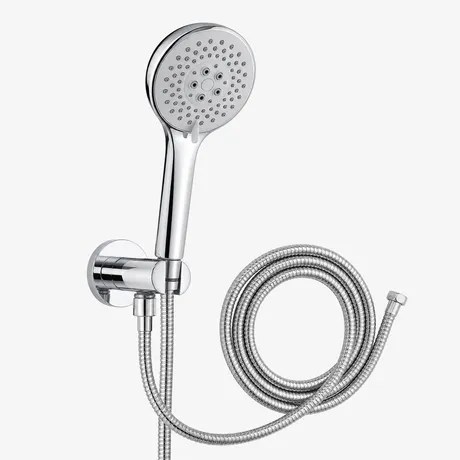 Shower handset and flexible hose in chrome finish