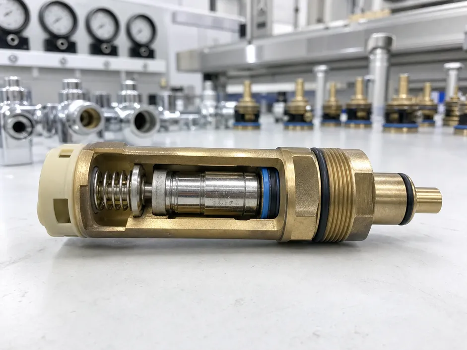 Wax element thermostatic cartridge detail showing internal mechanism