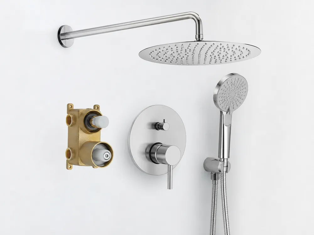 Concealed shower system — valve, overhead head, and hand shower as a complete set