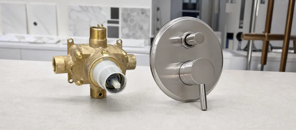 Concealed shower valve and trim kit for contractor new construction programs
