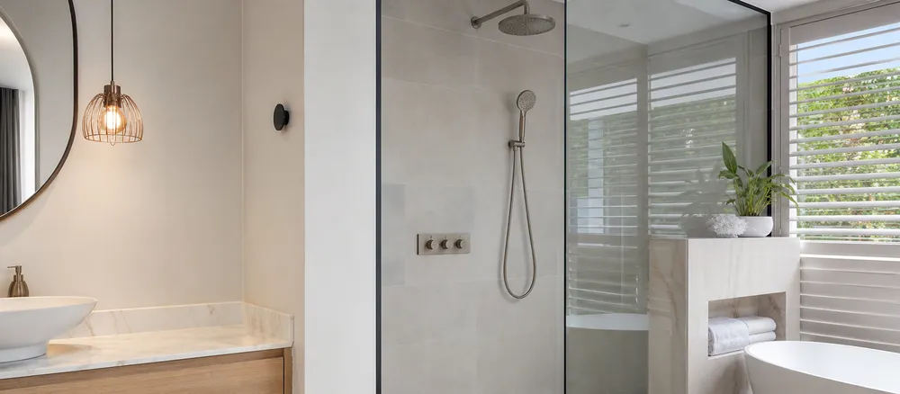 Boutique hotel bathroom with thermostatic concealed shower system