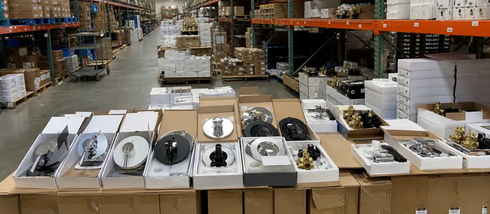 Plumbing wholesale distribution center with concealed shower valve and trim kit inventory