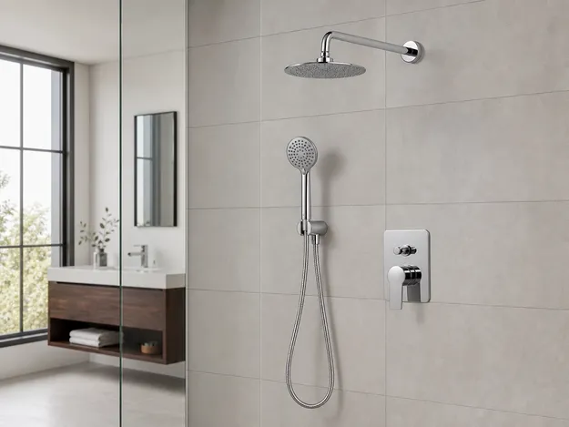 2-way concealed shower mixer with overhead and hand shower outlets