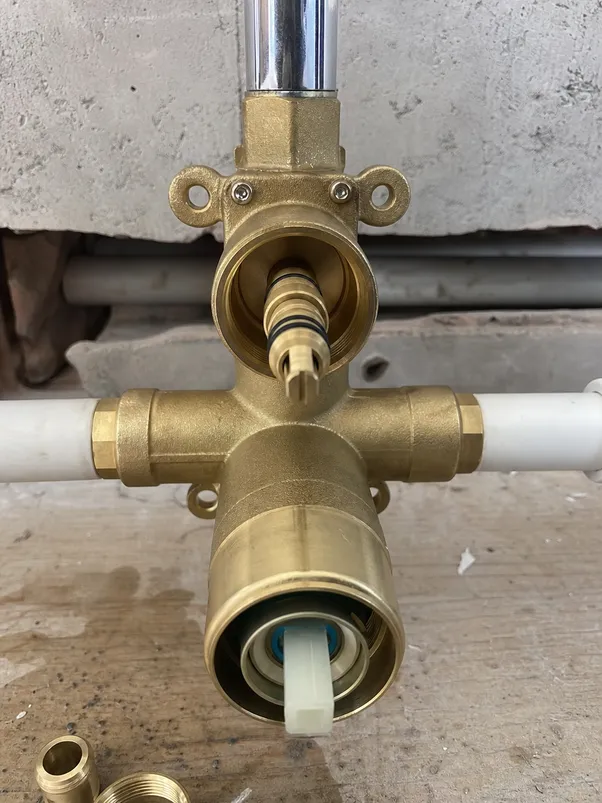 2 way concealed shower mixer — valve body detail showing brass construction and diverter mechanism