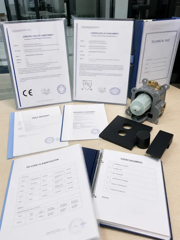 CE and cUPC certification documentation for concealed shower mixer export markets