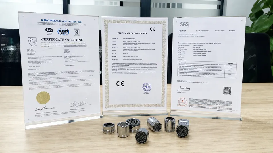 cUPC, CE, and SGS certification documents for Wfaucet aerator components