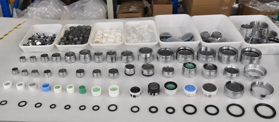 Replacement aerator parts arranged by thread size for distributor stocking