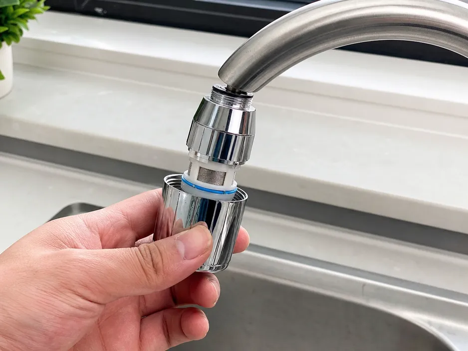 Filter faucet aerator twist-off housing showing easy installation and filter element access