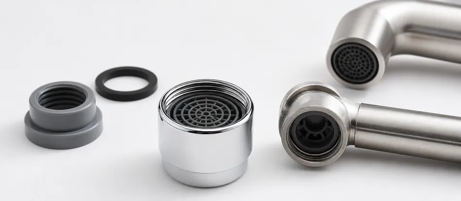 Matched-finish filter aerator supplied as part of kitchen faucet OEM kit for Southeast Asia and Middle East markets