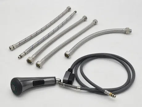 Kitchen faucet hoses braided stainless supply and pull-down spray 500 PSI burst