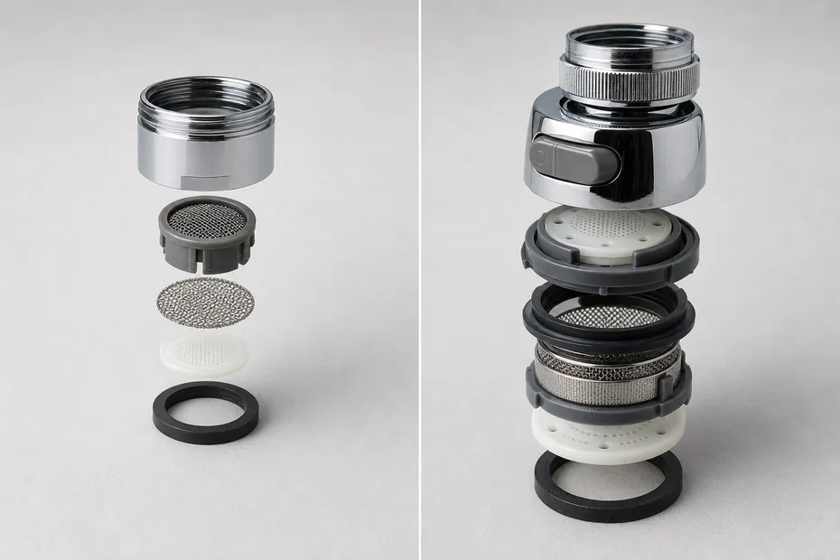Kitchen faucet aerator compared to bathroom aerator — different construction and durability requirements