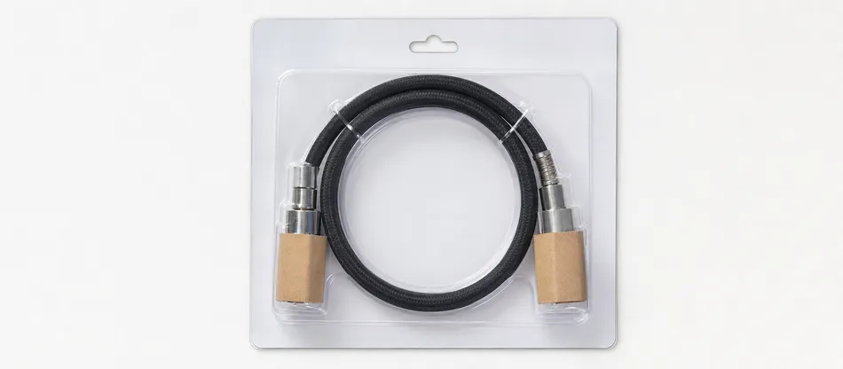 Kitchen faucet replacement hose in retail blister packaging for e-commerce