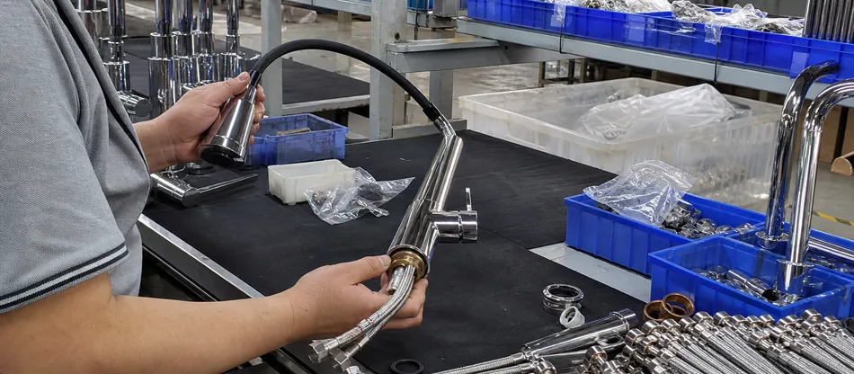 Kitchen faucet OEM assembly with pull-down spray hose component
