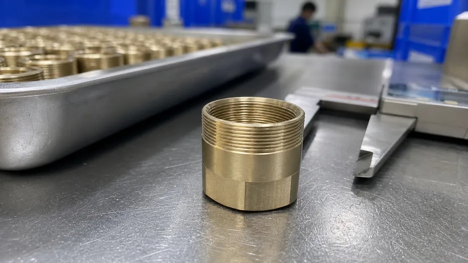 C36000 free-machining brass aerator housing showing thread tolerance detail