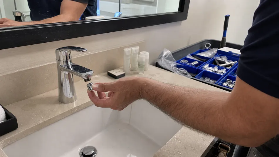 Hotel hospitality water conservation retrofit program with cache low flow aerators