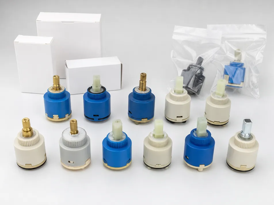 OEM shower faucet cartridge customization options including stem profiles and branded packaging