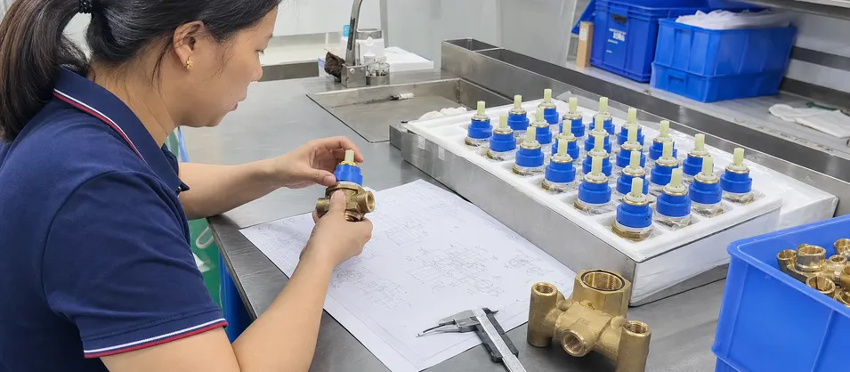 OEM shower faucet cartridge qualification testing against valve body drawing