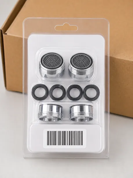 Retail-ready aerator blister packaging with UPC barcode for Amazon FBA and e-commerce fulfillment