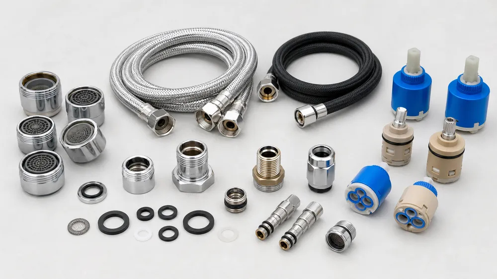 Faucet aerators, hoses, and shower cartridges — replacement parts and components