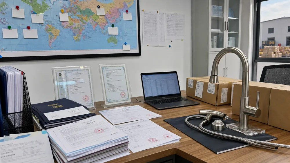 Certification and export documentation for brushed nickel kitchen faucets