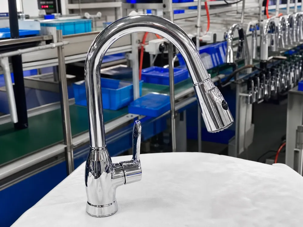 Chrome kitchen faucet with multi-layer electroplated finish — brass body, factory direct