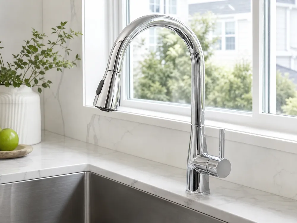 Pull-down kitchen faucet in chrome finish