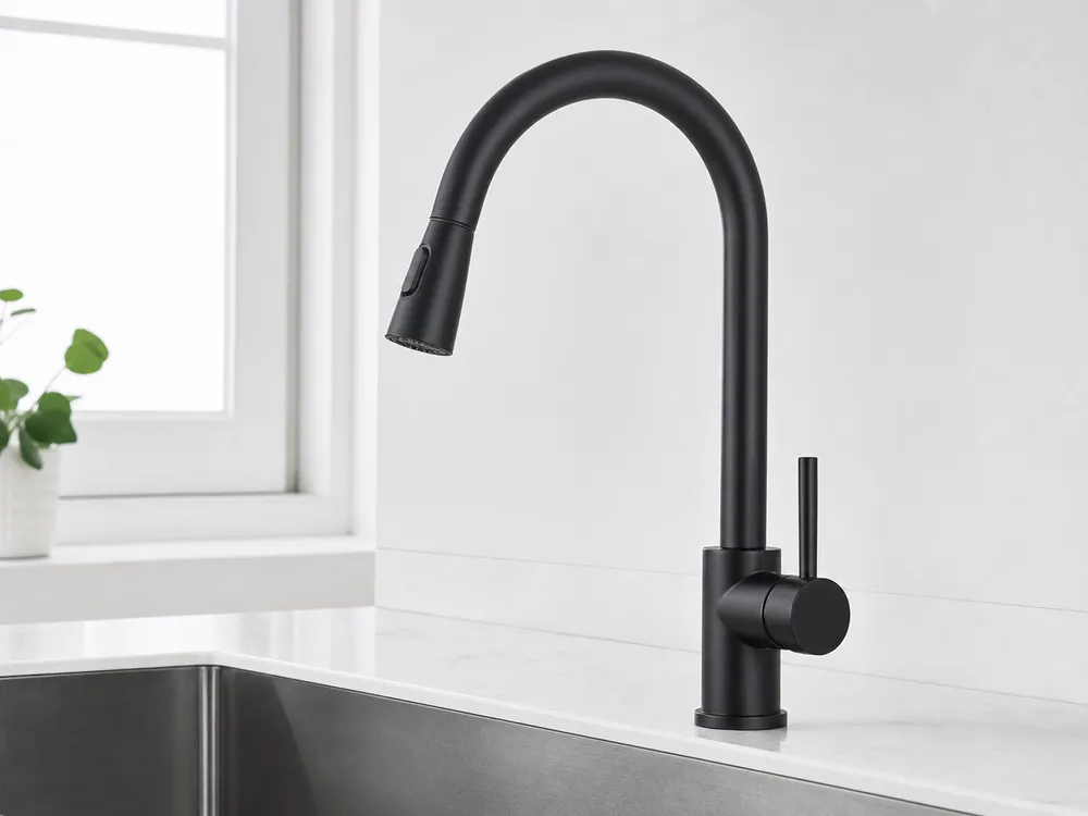 Matte black PVD finish deck mount kitchen faucet