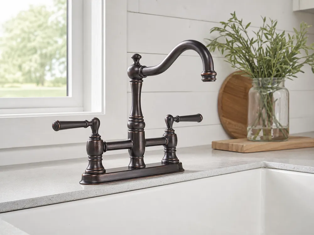 Oil-rubbed bronze finish deck mount kitchen faucet