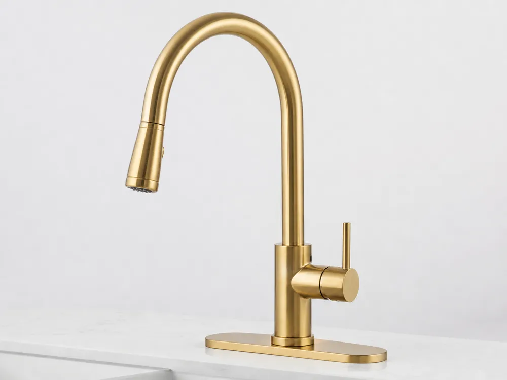 PVD brushed gold finish deck mount kitchen faucet