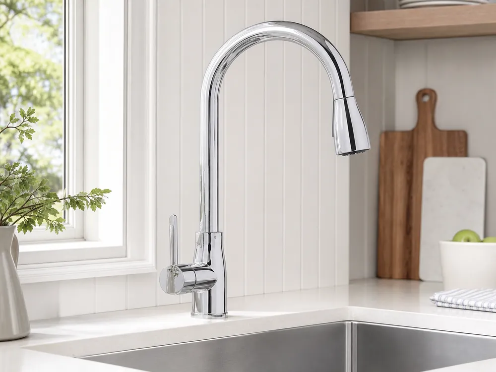 Chrome farmhouse kitchen faucet with multi-layer electroplated finish