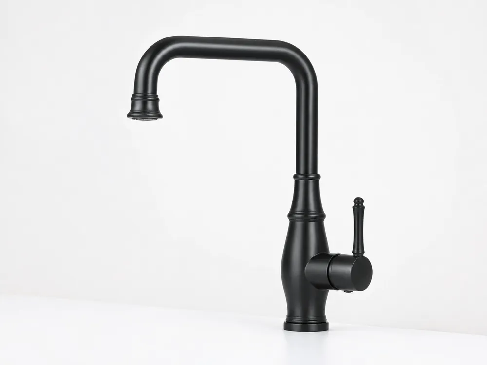 Matte black farmhouse kitchen faucet with PVD finish