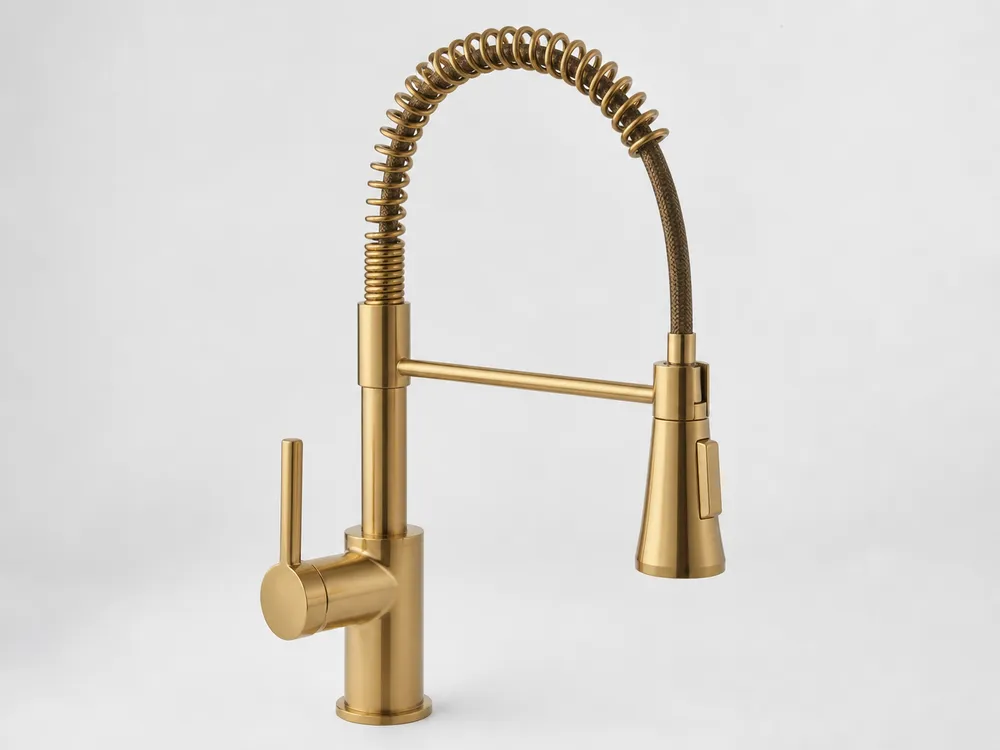 PVD brushed gold farmhouse kitchen faucet for luxury and hospitality applications