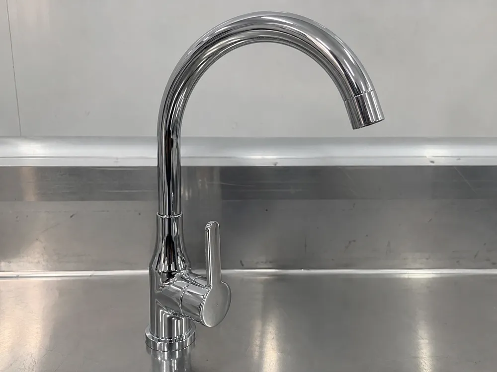 Chrome finish gooseneck kitchen faucet — multi-layer electroplated