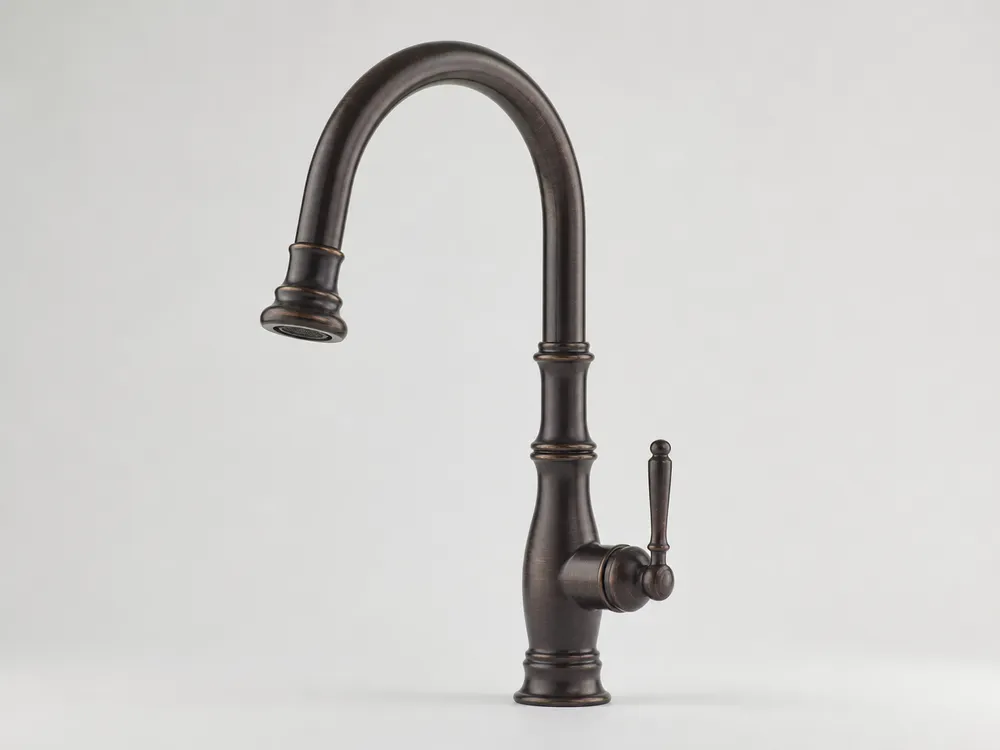 Oil-rubbed bronze finish gooseneck kitchen faucet — farmhouse and transitional style