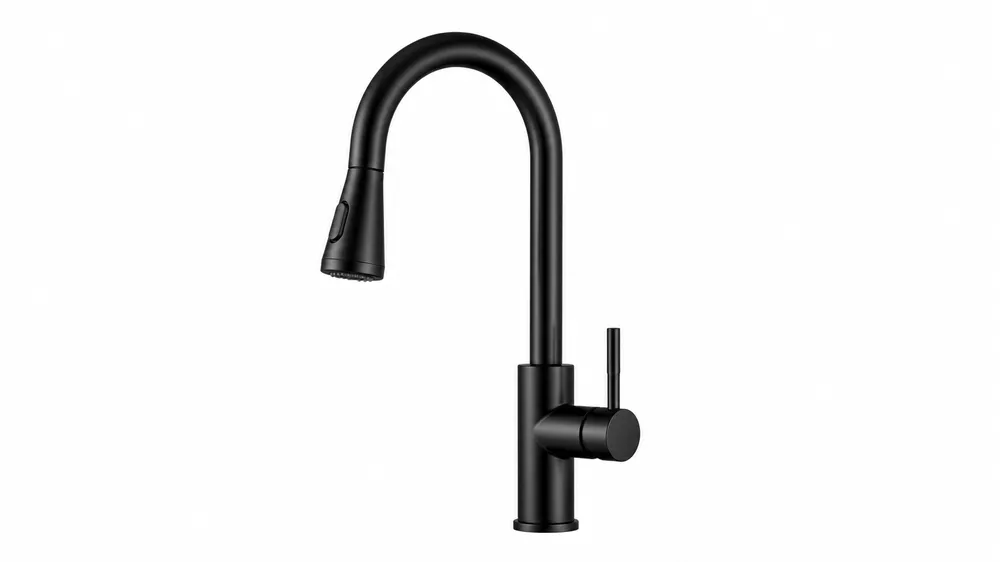 Gooseneck pull-down faucet in matte black for e-commerce private label
