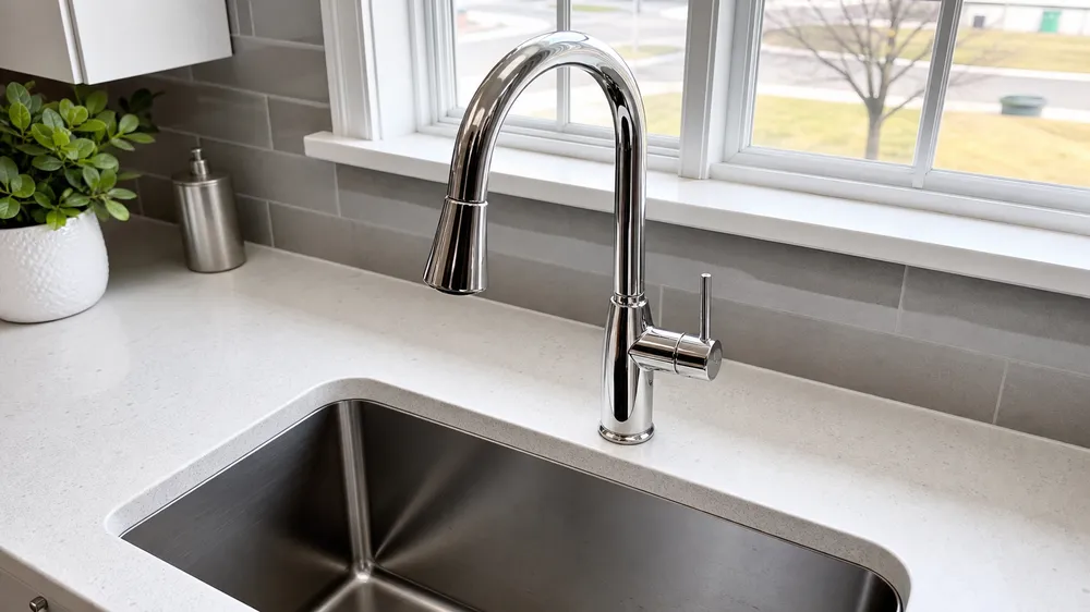 Deck mount kitchen faucet on countertop installation