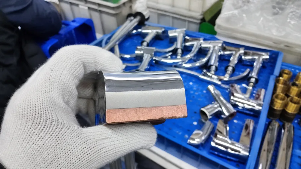 Multi-layer electroplating stack with copper base nickel mid-coat and chrome top finish