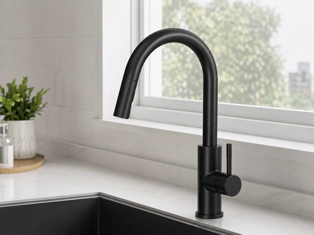 PVD matte black kitchen faucet contemporary design finish