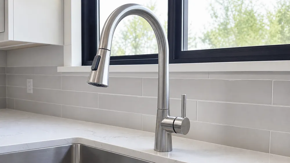 Pull-down kitchen faucet with high-arc spout and retractable spray head