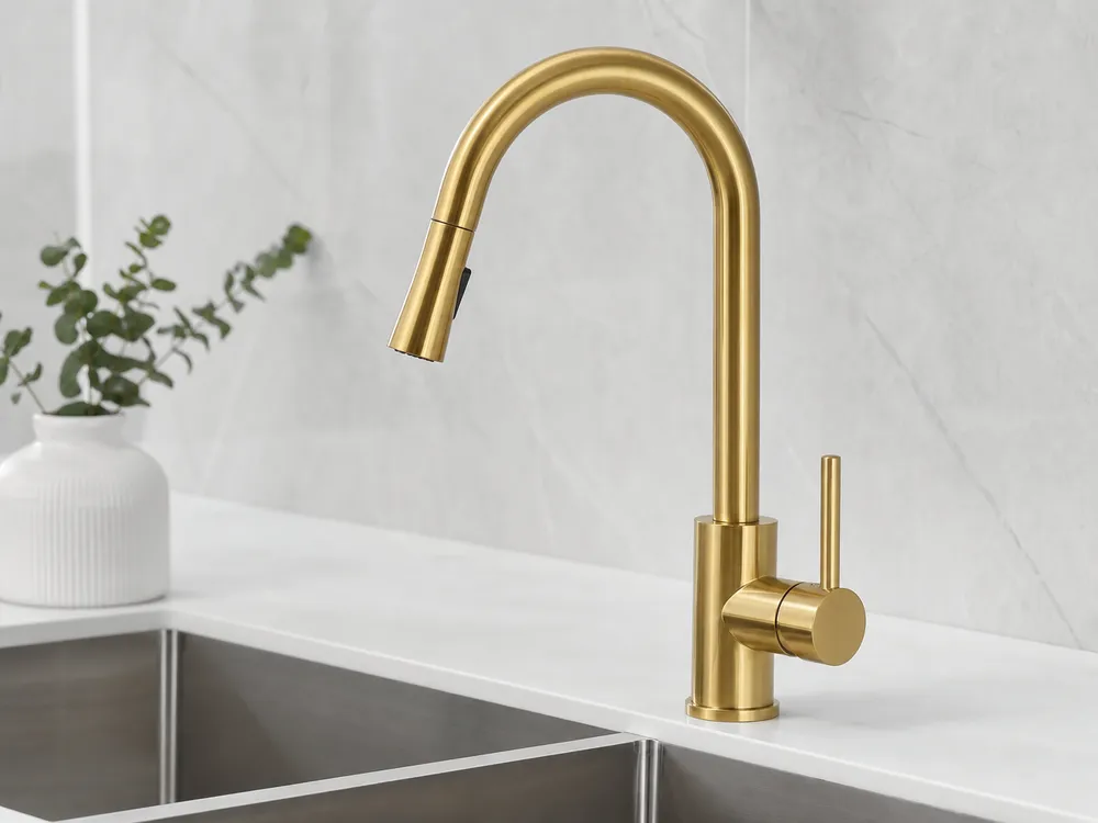 PVD gold brushed gold kitchen faucet luxury hospitality finish