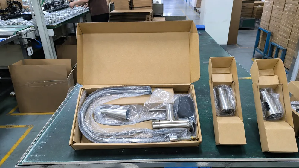 Kitchen faucet sprayer retail carton packaging with poly-bag inner assembly
