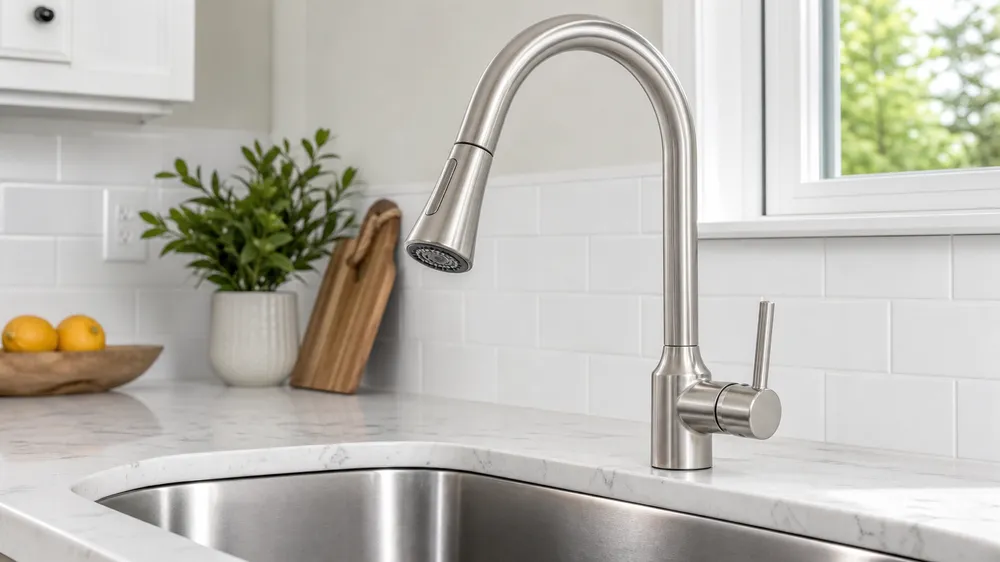 Pull-down kitchen faucet sprayer in brushed nickel for North American residential retail