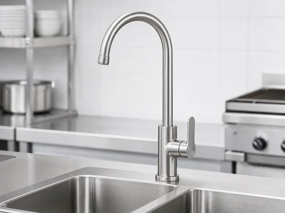 Stainless steel single handle commercial kitchen faucet with gooseneck spout